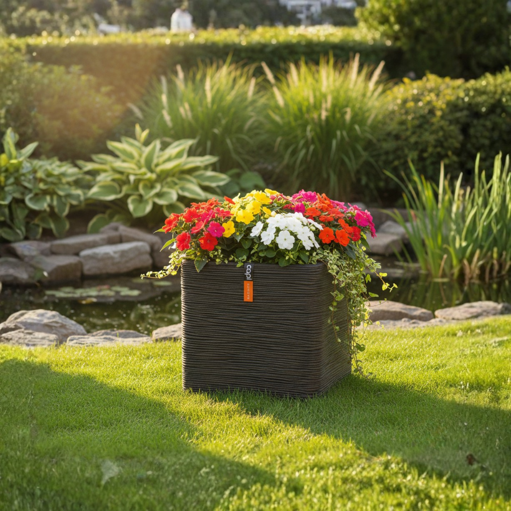 Nova Design & Build - Ghiveci Capi - Jardiniera in forma patrata 50x50x50 cm - Rib NL - Dark Brown