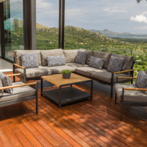 Nova Design & Build - Set canapele - Lifestyle Garden - Amber - 4 buc. - canapea cu 4 locuri și 5 perne, 2x fotoliu adânc și 2 perne, măsuță de cafea
